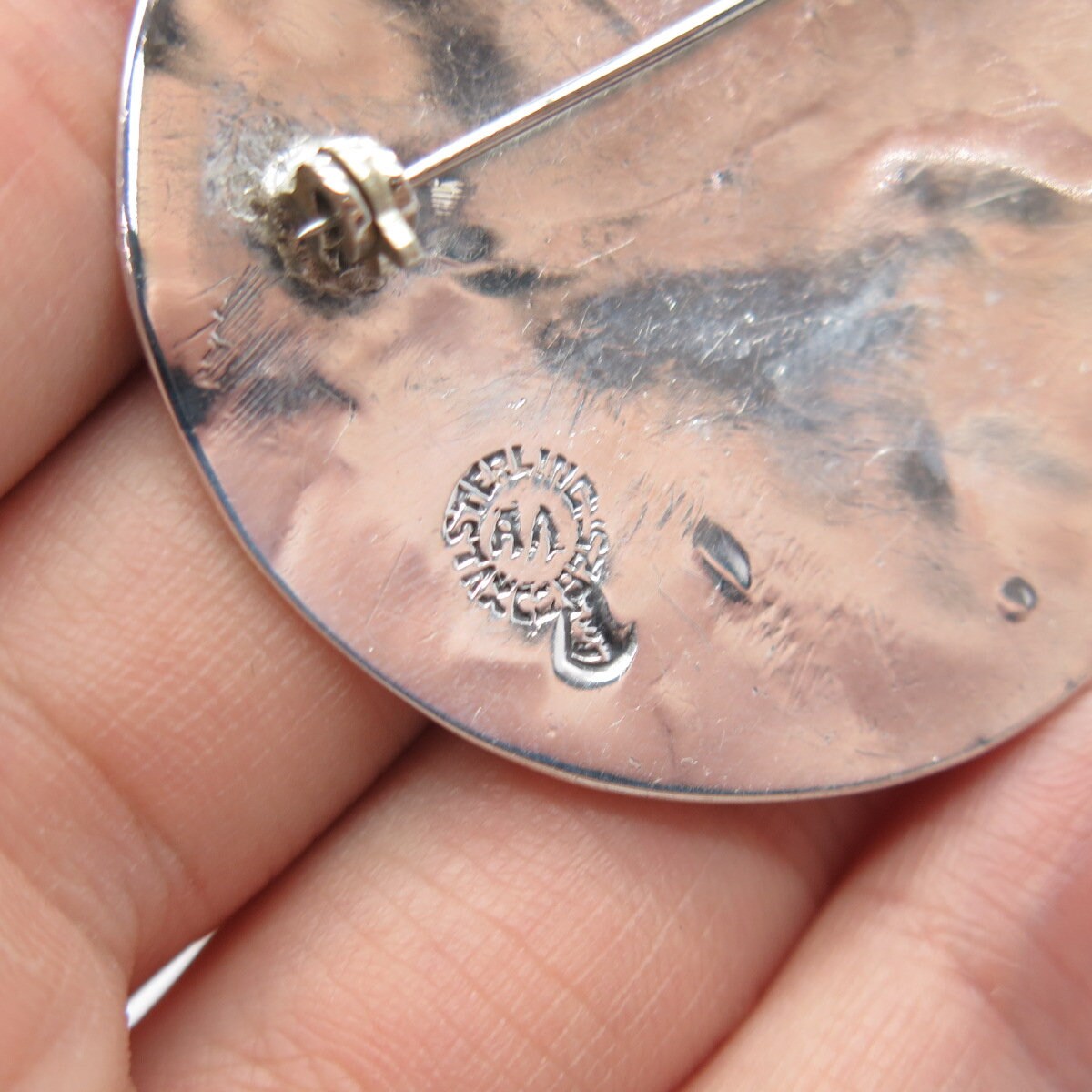 925 Sterling Silver Vintage Mexico Taxco Abalone Shell Aries Zodiac Sign Brooch