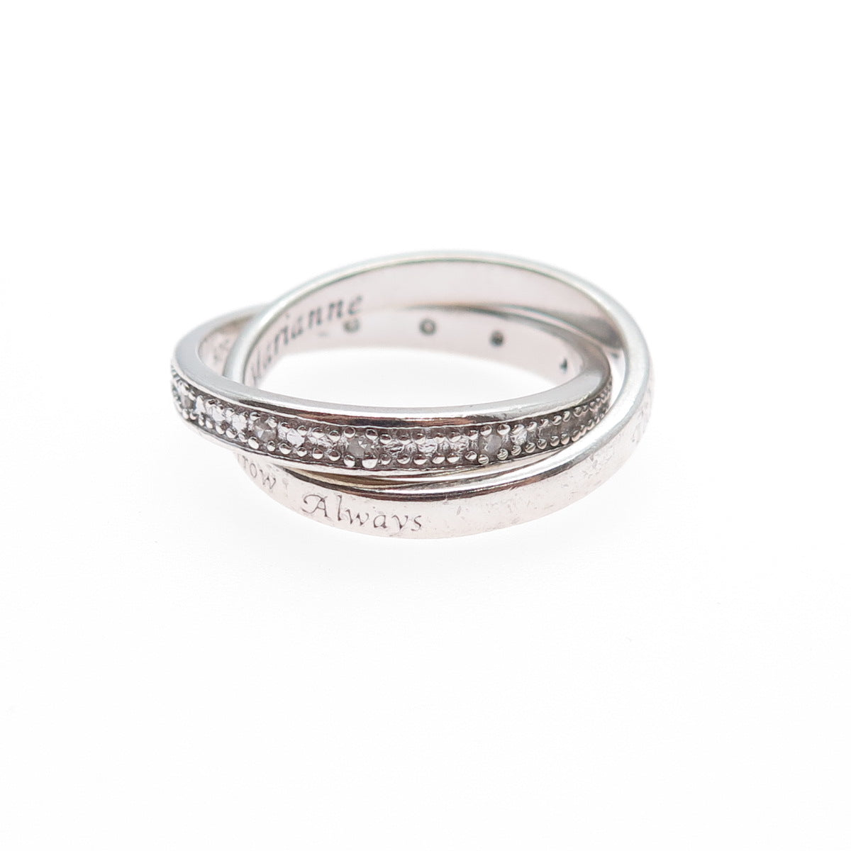 BGE BRADFORD Sterling Silver Real Diamond Interlocked Eternity Ring Size 6.75