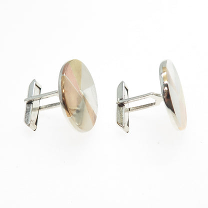 925 Sterling Silver 3-Tone Vintage Mexico Modernist Cufflinks #200