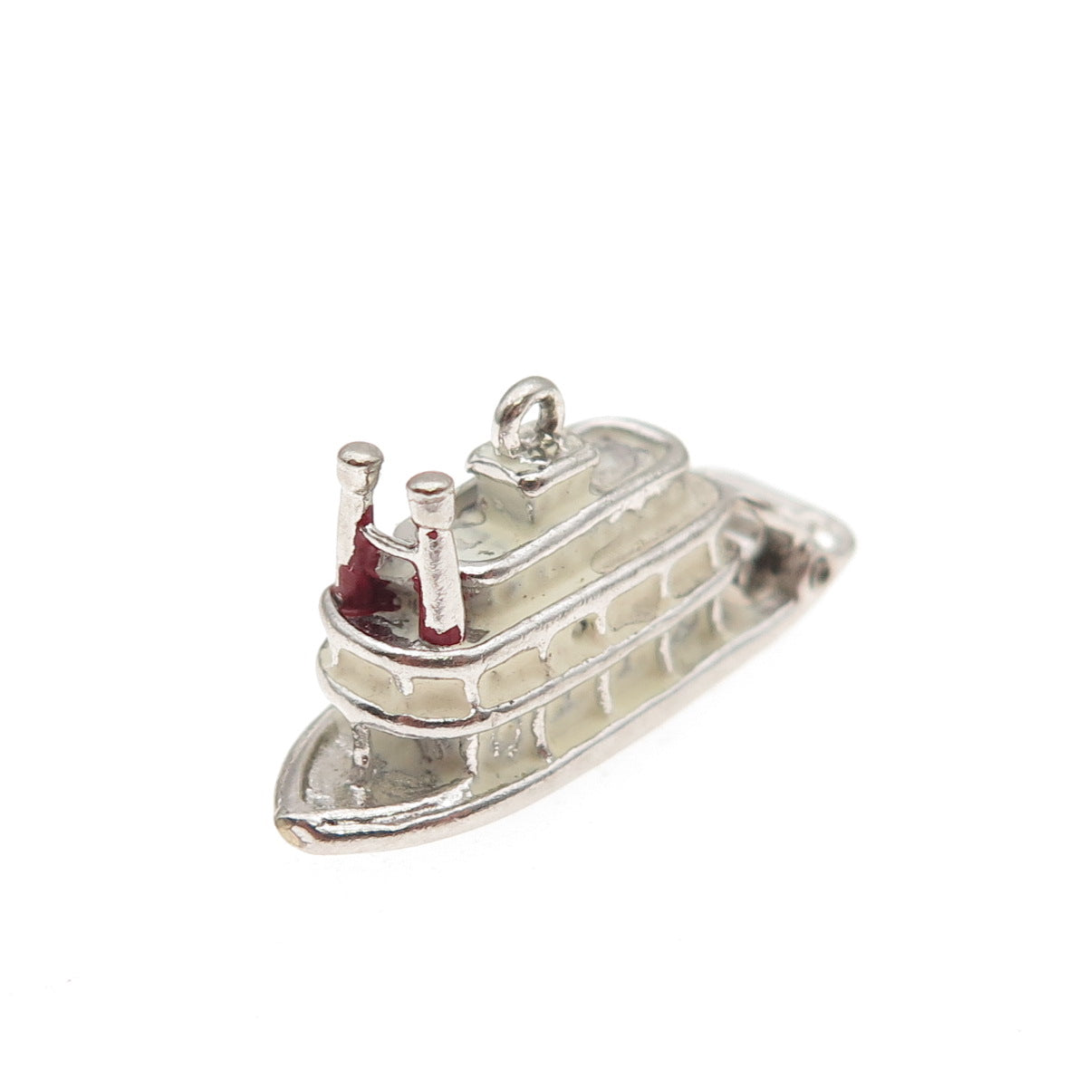 925 Sterling Silver Antique Art Deco Enamel Steamboat 3D Mini Charm Pendant
