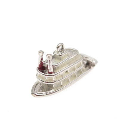 925 Sterling Silver Antique Art Deco Enamel Steamboat 3D Mini Charm Pendant