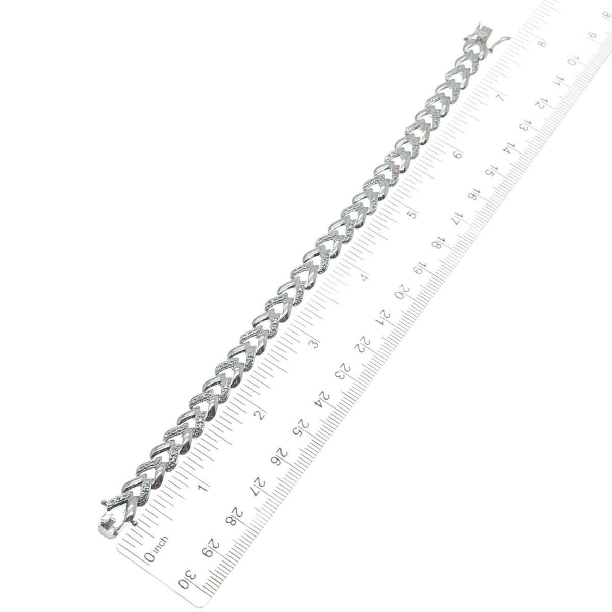 ROSS SIMONS 925 Sterling Silver Diamond Accent Herringbone Link Bracelet 7.25"