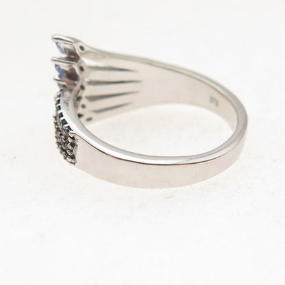 Chuck Clemency 925 Sterling Silver Real Tanzanite & Black Spinel Ring Size 8