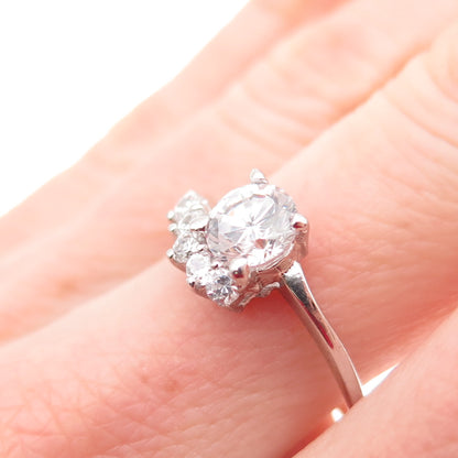 925 Sterling Silver Round-Cut C Z Bypass Engagement Ring Size 7.25