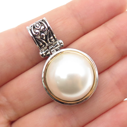 FD Felicia Design 925 Sterling Silver Faux Pearl Oxidized Charm Pendant
