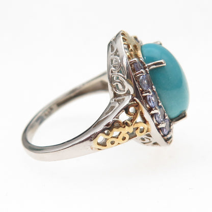 Chuck Clemency Sterling Silver 2-Tone Real Turquoise & Tanzanite Ring Size 8.25