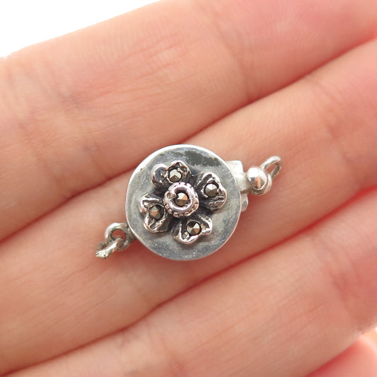 835 Silver Vintage Portugal Real Marcasite Clover Bracelet / Necklace Box Lock