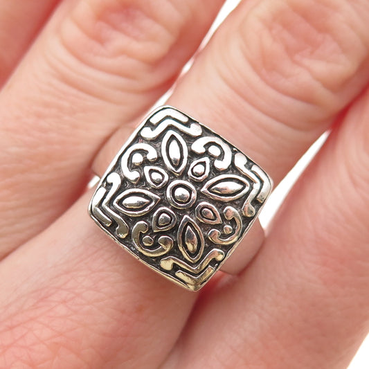 Chapal Zenray 925 Sterling Silver Vintage Floral Oxidized Ring Size 7.75