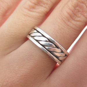 925 Sterling Silver Vintage Mexico Sewing Stitches Oxidized Band Ring Size 7