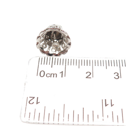 925 Sterling Silver Vintage Faux Pearl Ornate Bell 3D Mini Charm Pendant