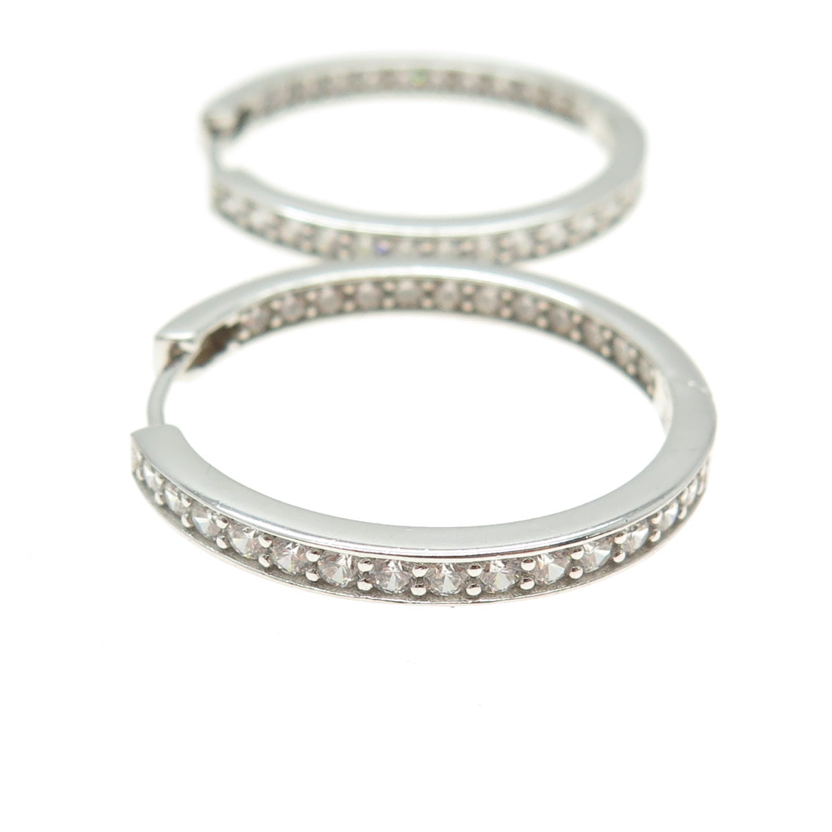 DEE BERKLEY JEWELRY 925 Sterling Silver Round-Cut Shaped C Z Huggie Earrings