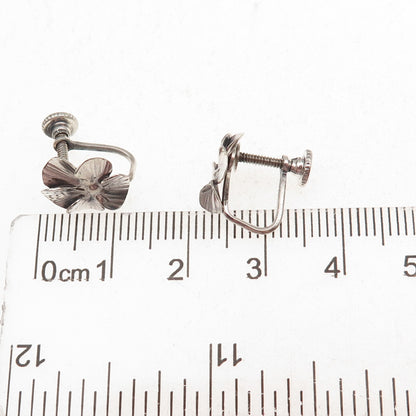 925 Sterling Silver Antique Art Deco Floral Blossom Screw Back Earrings