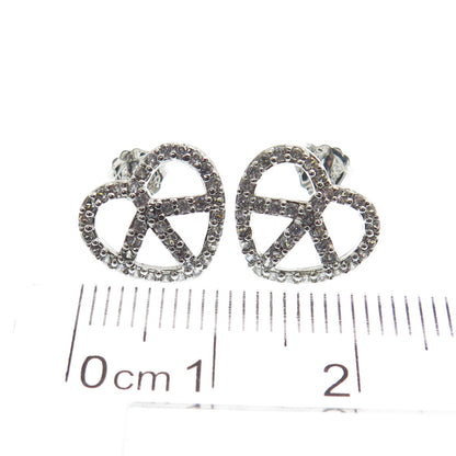 925 Sterling Silver Round-Cut C Z Peace Symbol Heart Stud Earrings