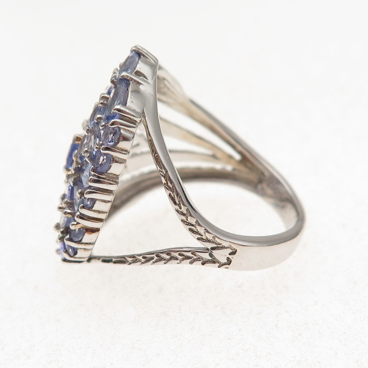Chuck Clemency 925 Sterling Silver 2-Tone Real Tanzanite Cluster Ring Size 10