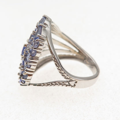 Chuck Clemency 925 Sterling Silver 2-Tone Real Tanzanite Cluster Ring Size 10
