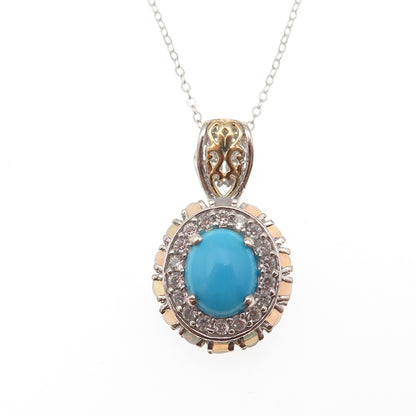 Chuck Clemency 925 Sterling 2-Tone Real Turquoise Opal Topaz Chain Necklace 20"