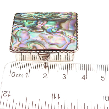 925 Sterling Silver Vintage Mexico Real Abalone Shell Oxidized Pill / Snuff Box