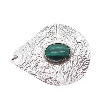 925 Sterling Silver Vintage Malachite & Carnelian Modernist Dual Sided Pendant