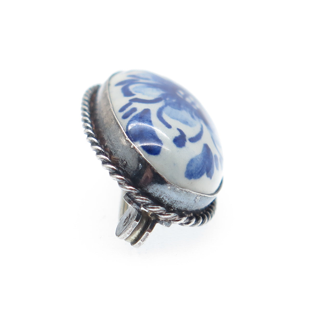 835 Silver Vintage GBS Netherlands Ceramic Flower Pin Brooch