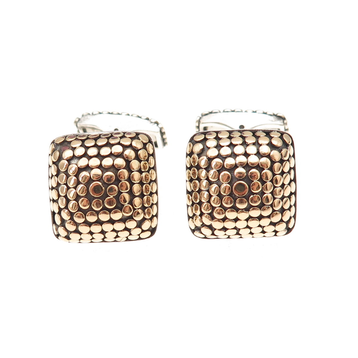 John Hardy 925 Sterling Silver 18K Gold Vintage Dotted Cufflinks (missing part)