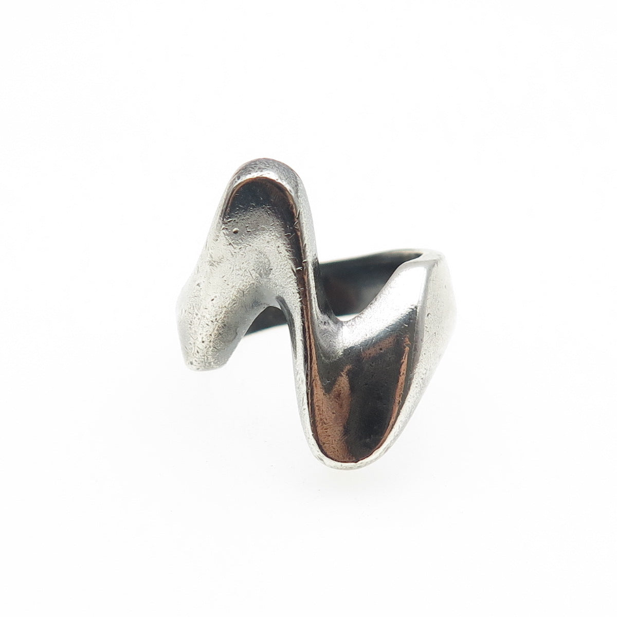 925 Sterling Silver Vintage Modernist Wavy Oxidized Ring Size 7