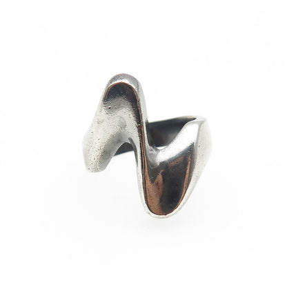 925 Sterling Silver Vintage Modernist Wavy Oxidized Ring Size 7
