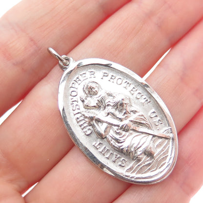 CHAPEL 925 Sterling Silver Vintage St. Christopher Religious Medal Charm Pendant