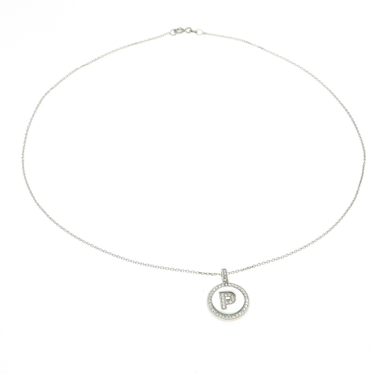 925 Sterling Silver Round-Cut C Z Letter "P" Initial Cable Chain Necklace 16"
