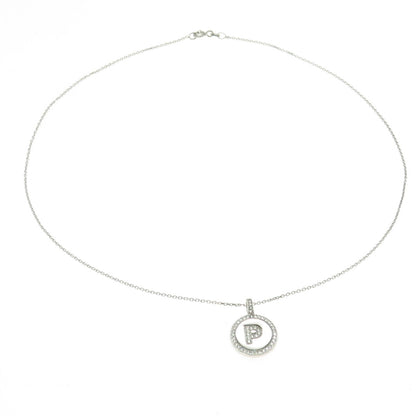 925 Sterling Silver Round-Cut C Z Letter "P" Initial Cable Chain Necklace 16"