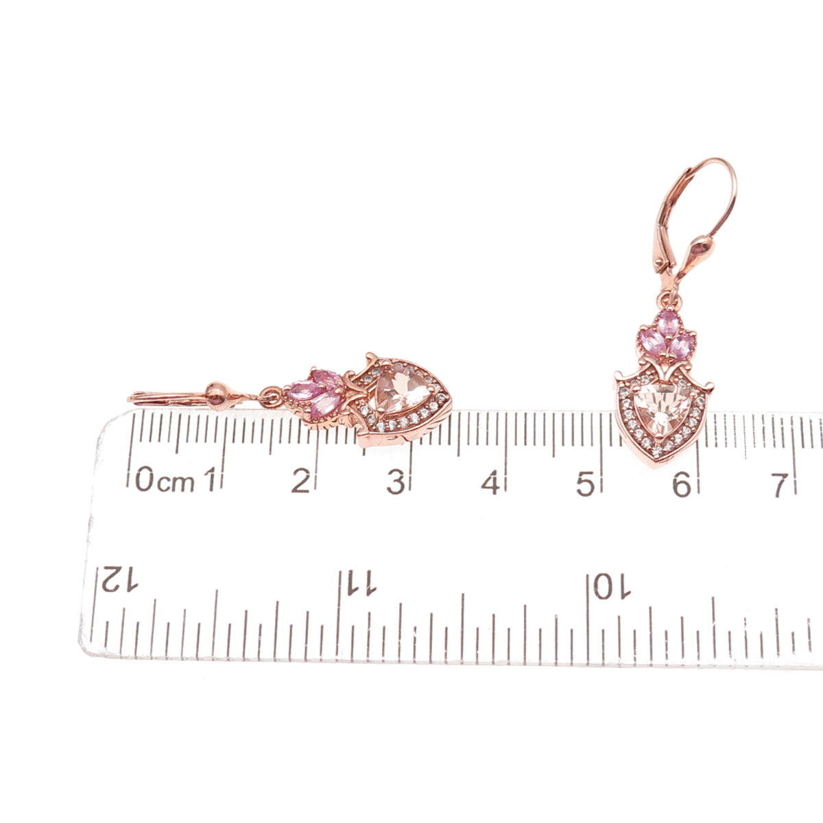 D'Joy 925 Sterling Gold Plated Real Morganite Pink Sapphire White Topaz Earrings