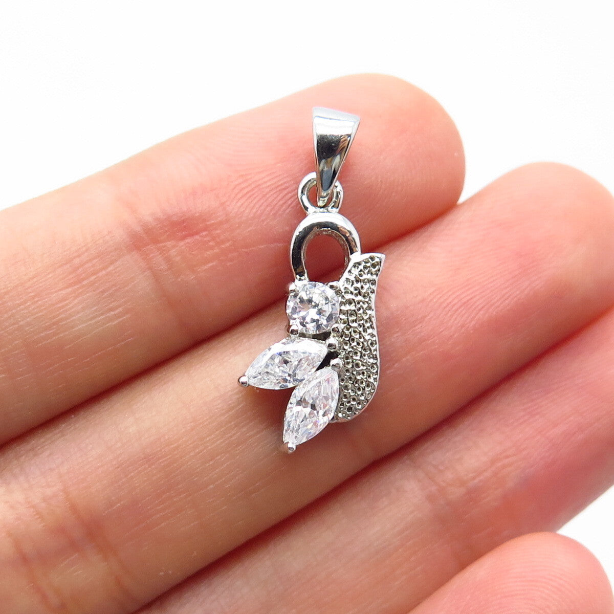925 Sterling Silver C Z Textured Pendant