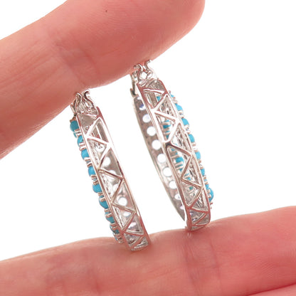 Chuck Clemency 925 Sterling Silver Real Turquoise & Tanzanite Hoop Earrings