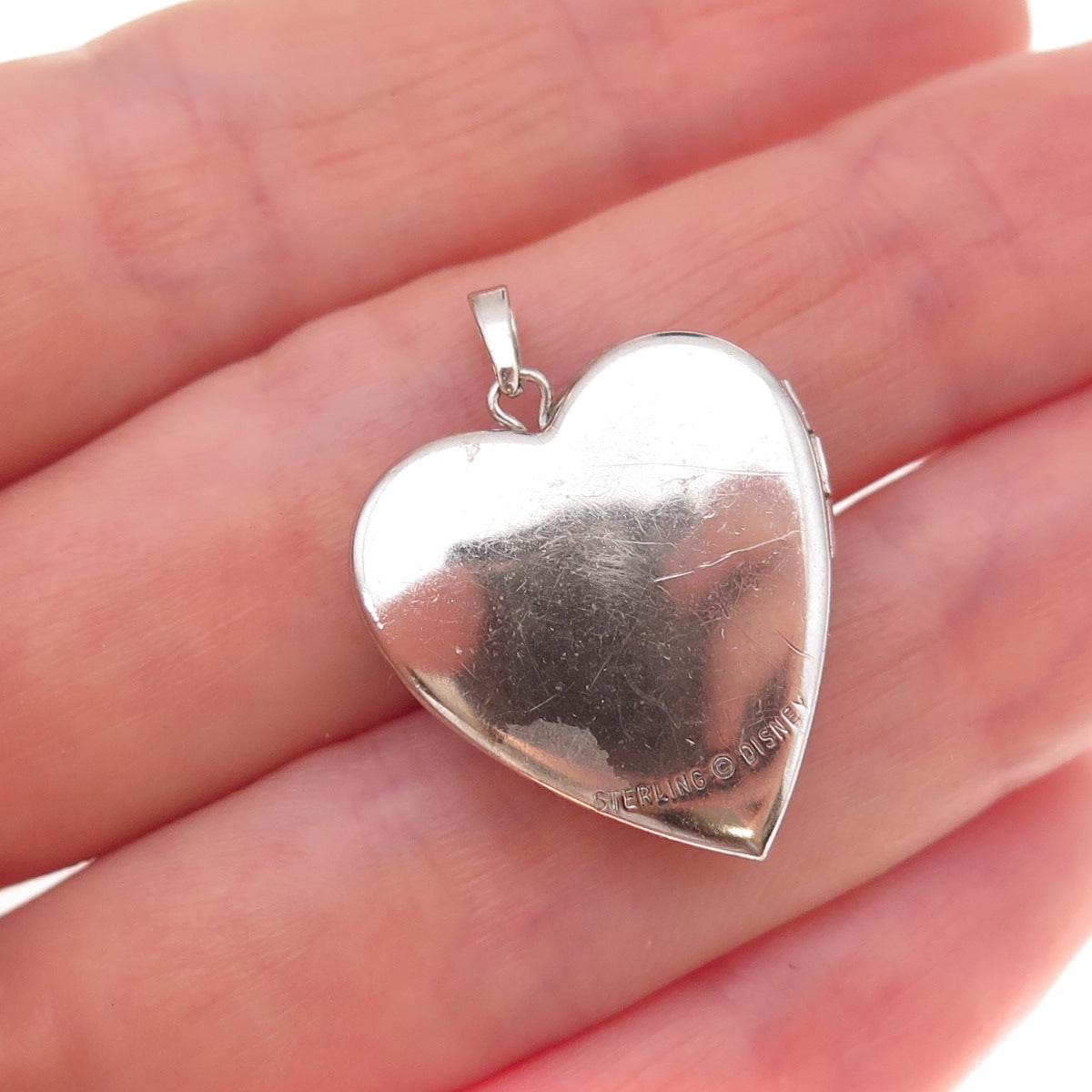 Disney 925 Sterling Silver Vintage Tinker Bell Heart Locket Charm Pendant