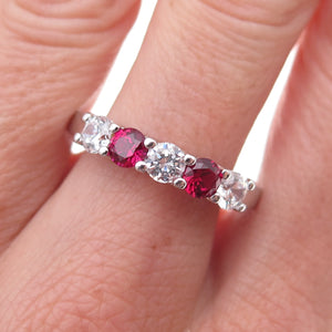 925 Sterling Silver Round-Cut Lab-Created Ruby & C Z Ring Size 9.25