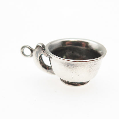 925 Sterling Silver Vintage Teacup Oxidized 3D Mini Charm Pendant
