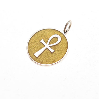 925 Sterling Silver Yellow Enamel Egyptian Ankh Charm Pendant