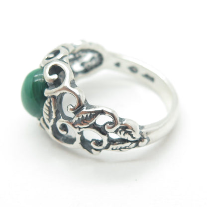 SHUBE 925 Sterling Silver Vintage Real Malachite Gem Leaf Swirl Ring Size 6.25
