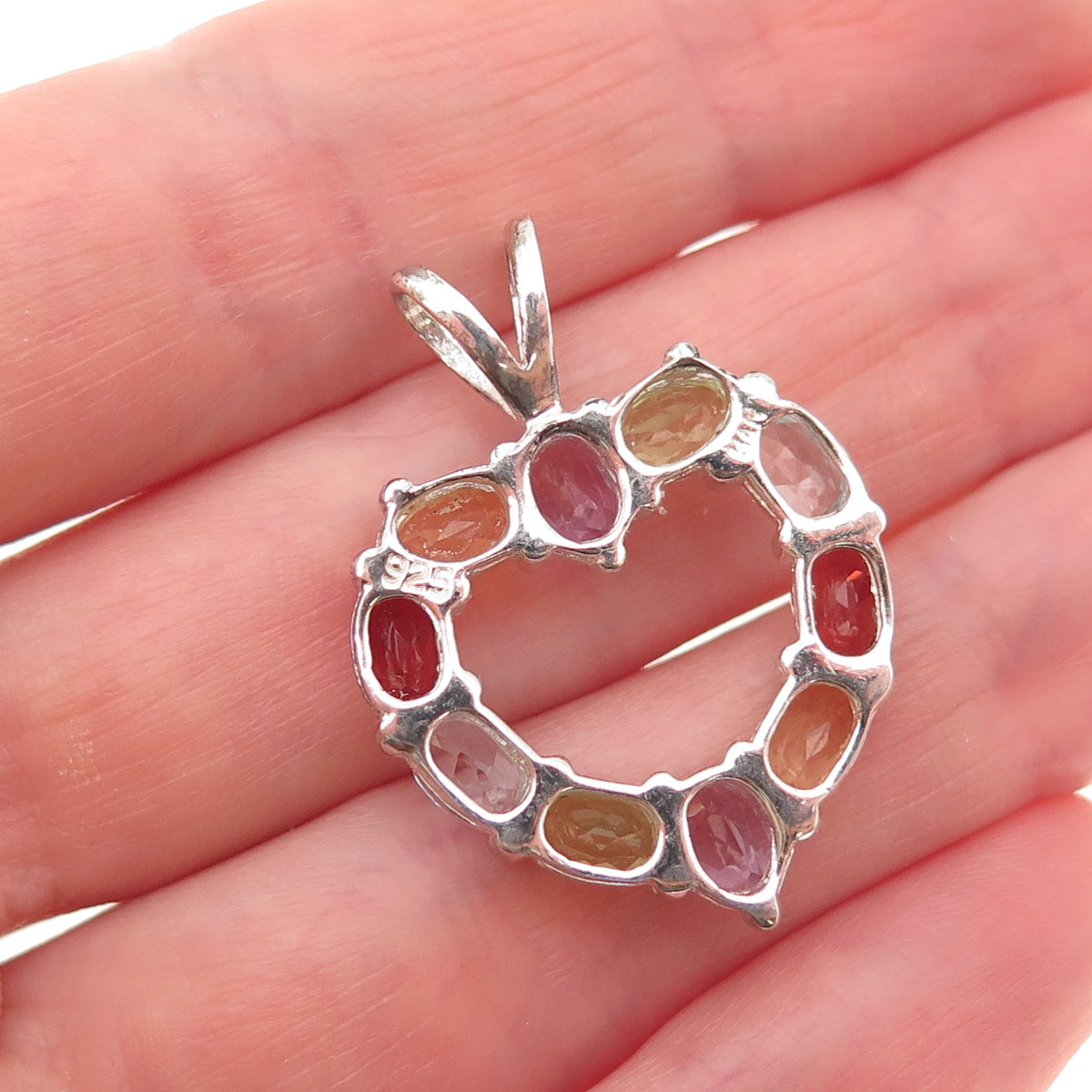 Han Sterling Vintage Real Topaz Amethyst Citrine Peridot & Garnet Heart Pendant