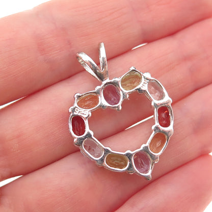 Han Sterling Vintage Real Topaz Amethyst Citrine Peridot & Garnet Heart Pendant