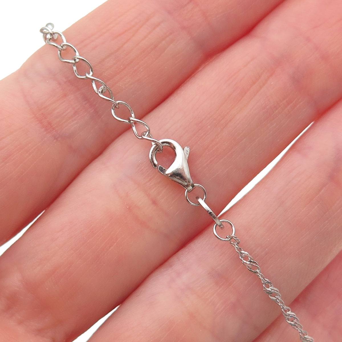 925 Sterling Silver Blue & White C Z Singapore Chain Necklace 18-20"