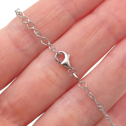 925 Sterling Silver Blue & White C Z Singapore Chain Necklace 18-20"