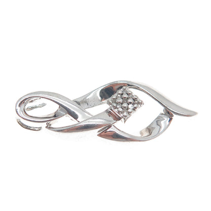 SUN 925 Sterling Silver Real Round-Cut Diamond Twisted Charm Pendant
