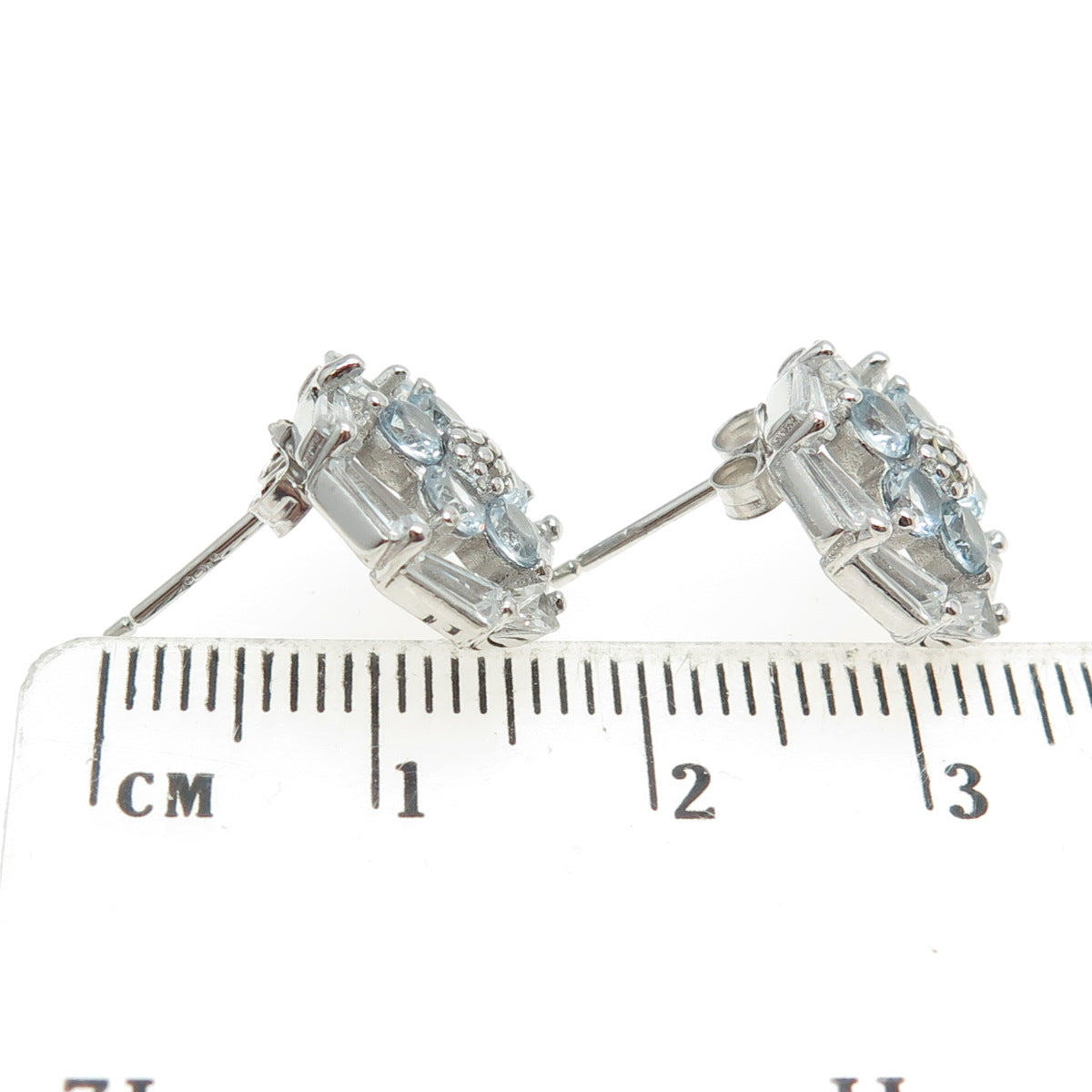 925 Sterling Silver White & Blue C Z Stud Earrings