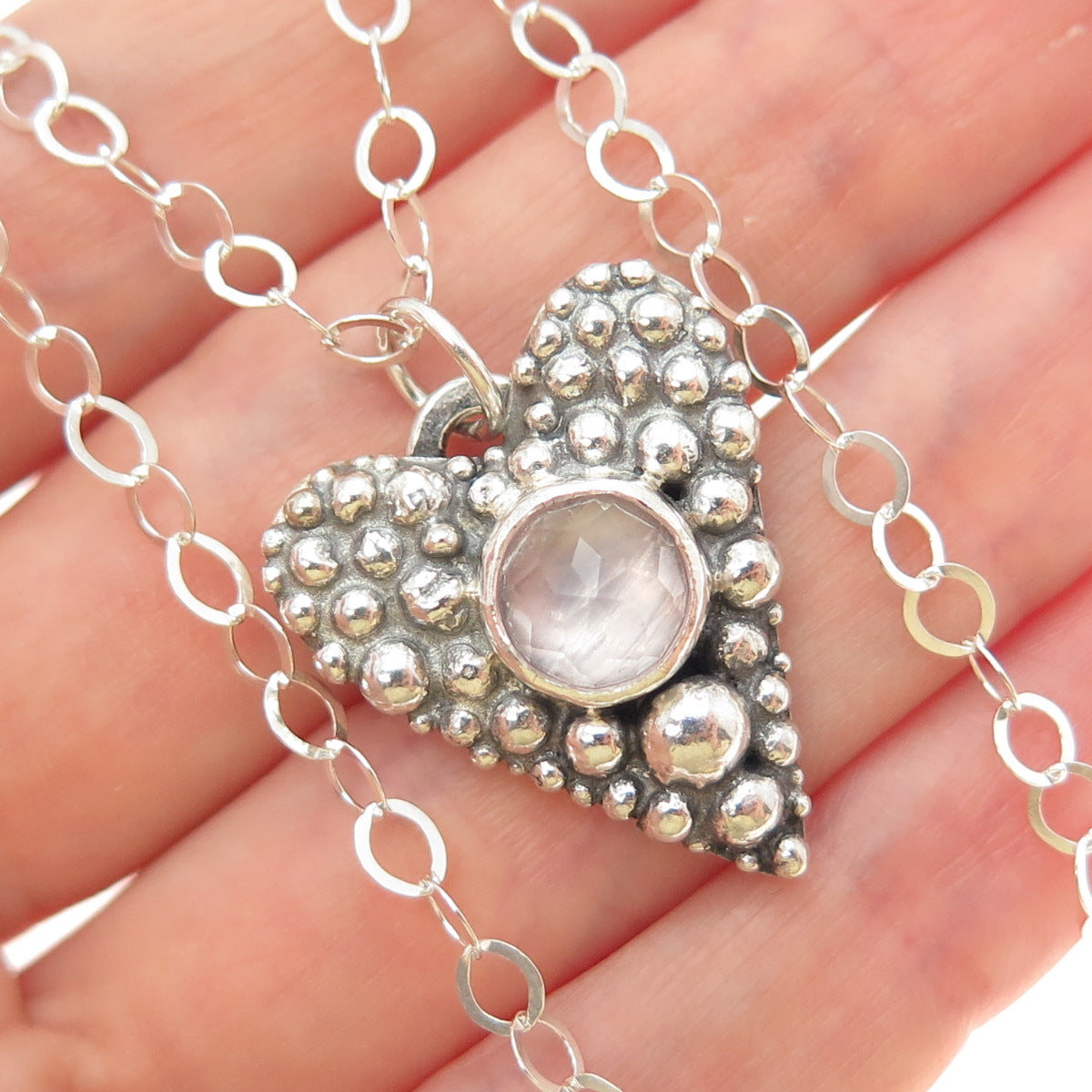 KATHERINE LINCOLN 925 Sterling Vintage Moonstone Modernist Heart Necklace 16"