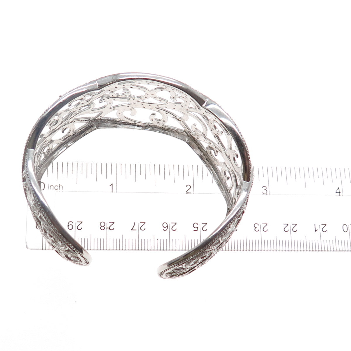 925 Sterling Silver Real Round-Cut Diamond Swirl Adjustable Cuff Bracelet 7"