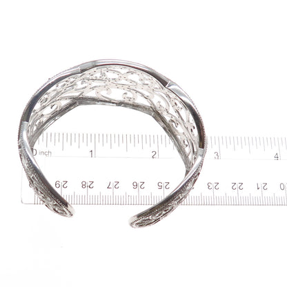 925 Sterling Silver Real Round-Cut Diamond Swirl Adjustable Cuff Bracelet 7"