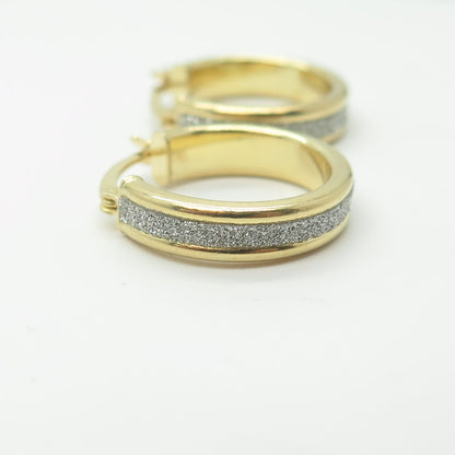 HAN 925 Sterling Silver Gold Plated Diamond-Imitation Hoop Earrings