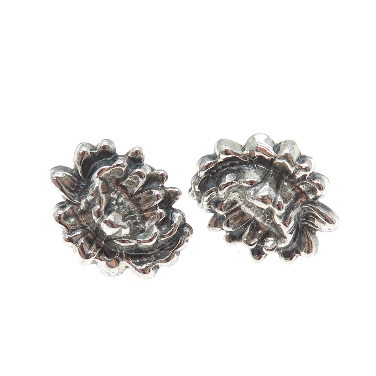 JEWELART Sterling Silver Antique Art Deco Flower Oxidized Screw Back Earrings