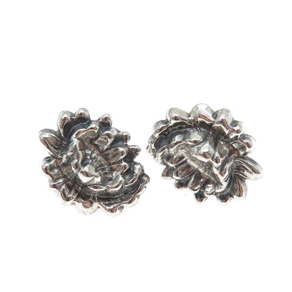 JEWELART Sterling Silver Antique Art Deco Flower Oxidized Screw Back Earrings
