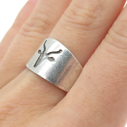 925 Sterling Silver Vintage Ethnic Deer Oxidized Ring Size 7